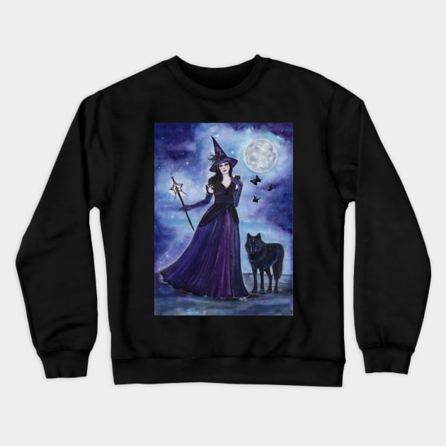 Witch and black wolf by Renee Lavoie Crewneck Sweatshirt by ReneeLLavoie